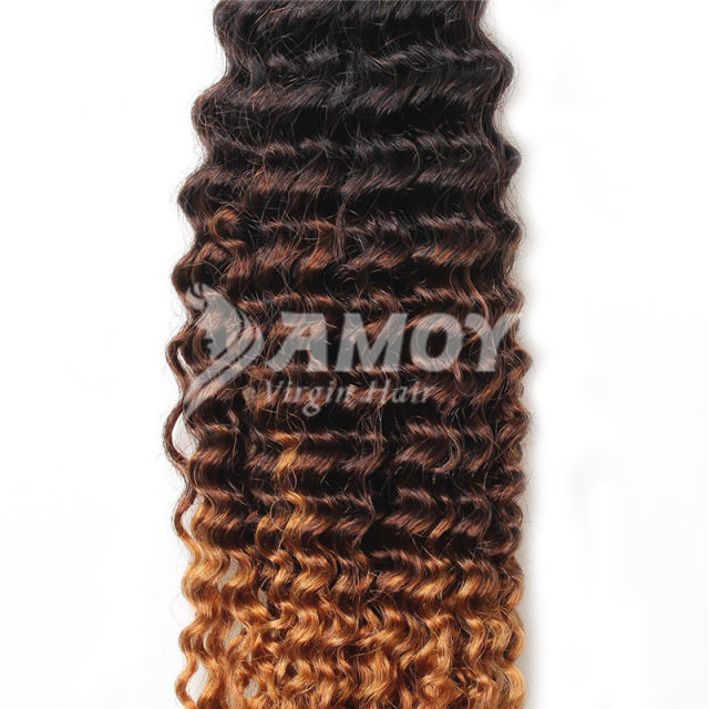 Amoy Virgin Hair 4pcs Remy Ombre 3tone Kinky Curly Hair 4 Bundles