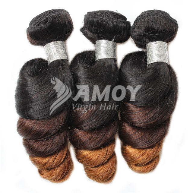 Amoy Virgin Hair 3pcs Remy Ombre T4 Ombre 3tone Loose Wave Hair Bundles