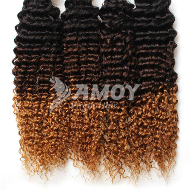 Amoy Virgin Hair 4pcs Remy Ombre 3tone Kinky Curly Hair 4 Bundles