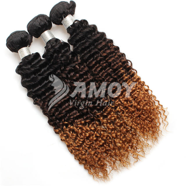 Amoy Virgin Hair 3pcs Remy Ombre 3tone Kinky Curly Hair 3 Bundles