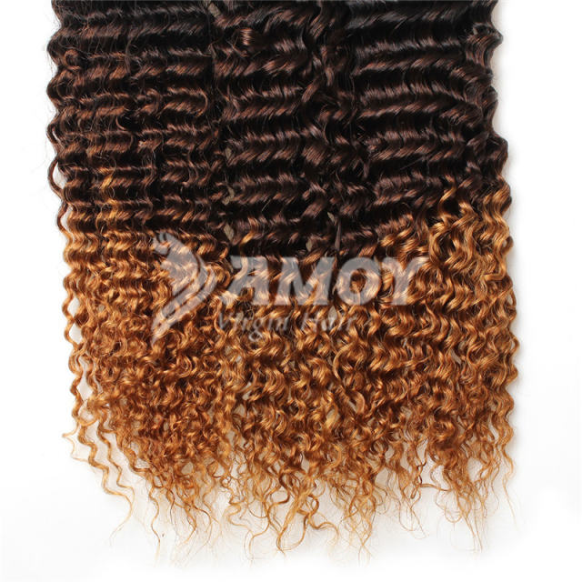 Amoy Virgin Hair 3pcs Remy Ombre 3tone Kinky Curly Hair 3 Bundles