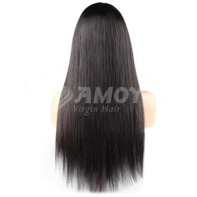 Amoy Virgin Hair 5*5 Natural Black Hairline Straight Human Hair Lace Front Wigs
