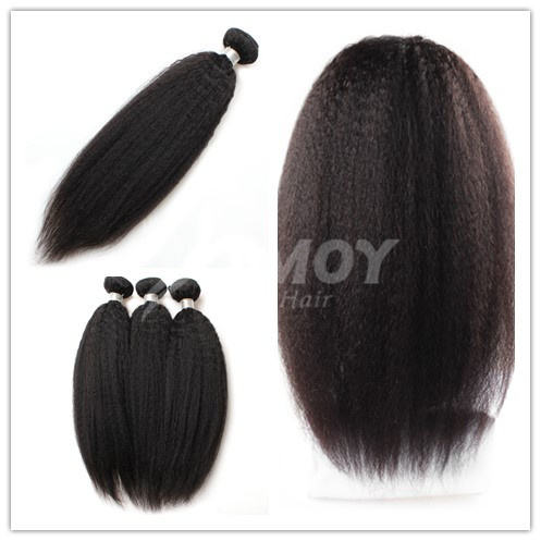 Amoy Virgin Hair 3pcs Remy Yaki Straight Natural Black Hair Bundles