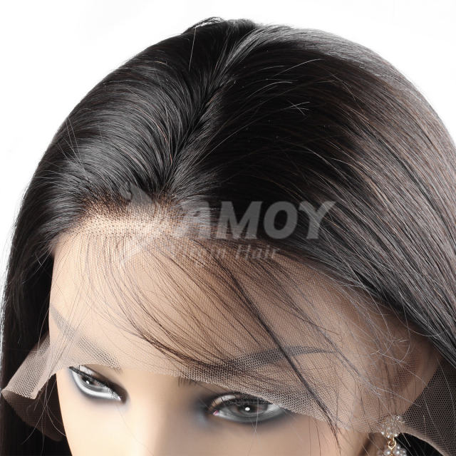 Amoy Virgin Hair 4*4 Natural Black Hairline Straight Human Hair Lace Front Wigs