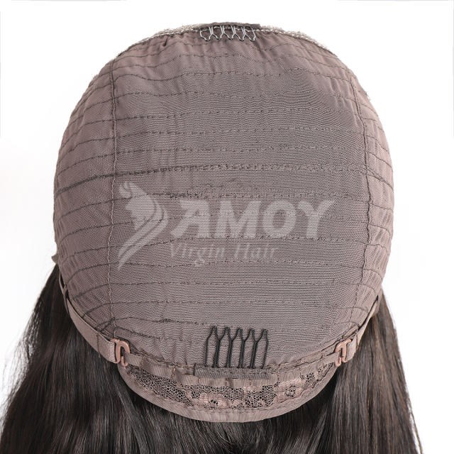 Amoy Virgin Hair 5*5 Natural Black Hairline Deep Wave Human Hair Lace Front Wigs