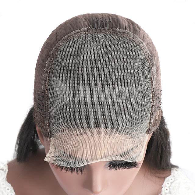 Amoy Virgin Hair 5*5 Natural Black Hairline Deep Wave Human Hair Lace Front Wigs