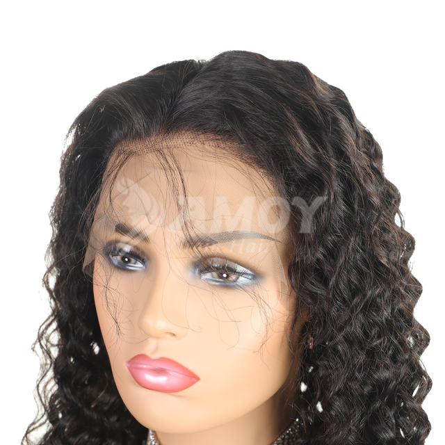 Amoy Virgin Hair 4*4 Natural Black Hairline Kinky Curly Human Hair Lace Front Wigs