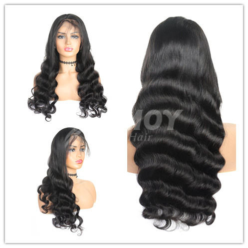 Amoy Virgin Hair 4*4 Natural Black Hairline Loose Wave Human Hair Lace Front Wigs