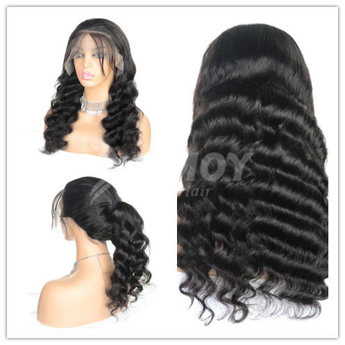 Amoy Virgin Hair 4*4 Natural Black Hairline Loose Deep Human Hair Lace Front Wigs