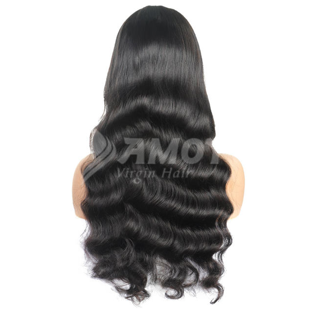 Amoy Virgin Hair 4*4 Natural Black Hairline Loose Wave Human Hair Lace Front Wigs