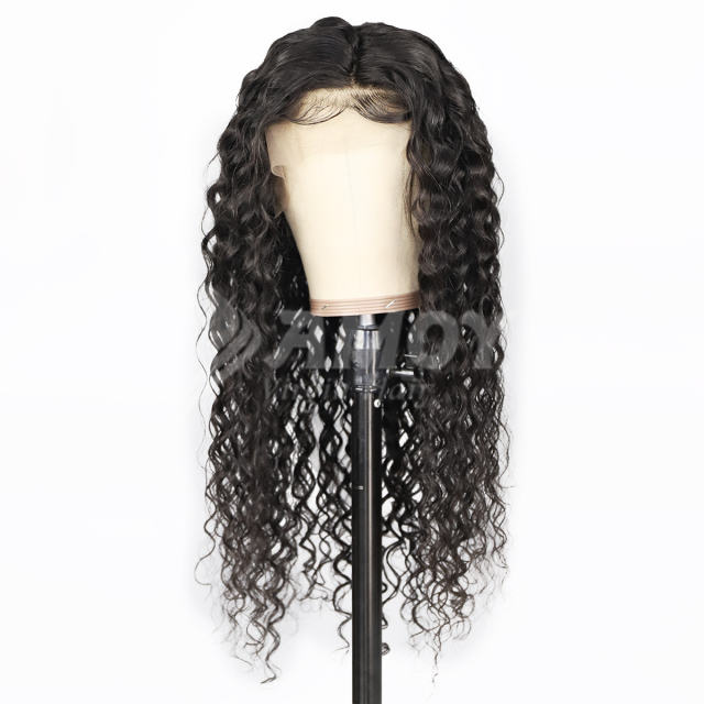 Amoy Virgin Hair 13*4 Natural Black Hairline Water Wave Human Hair Lace Front Wigs