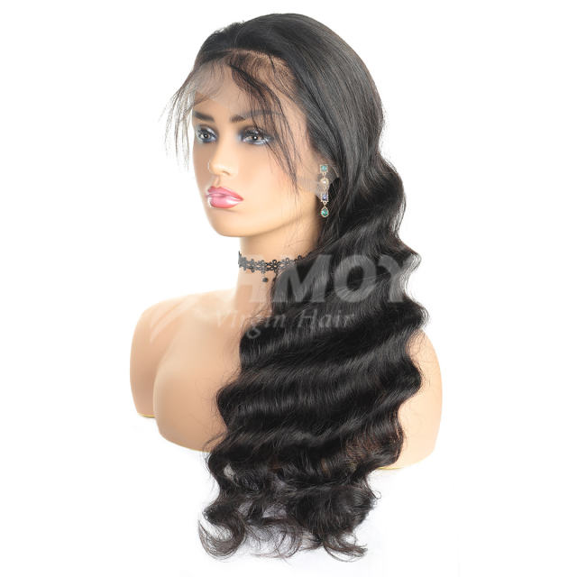 Amoy Virgin Hair 4*4 Natural Black Hairline Loose Wave Human Hair Lace Front Wigs