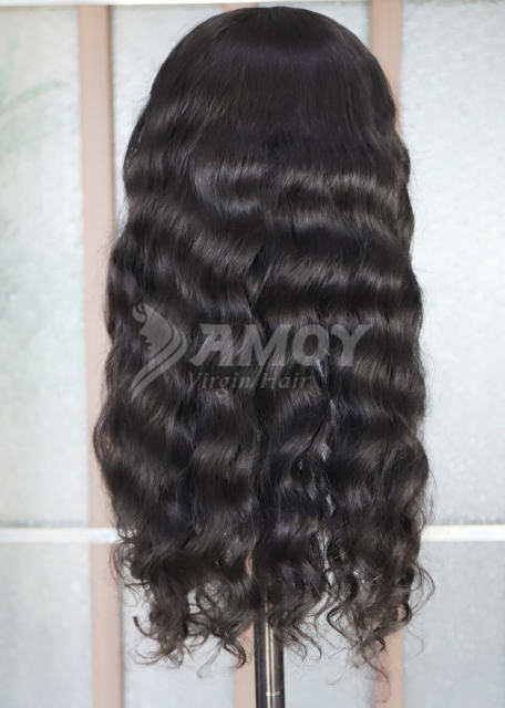 Amoy Virgin Hair 5*5 Natural Black Hairline Loose Wave Human Hair Lace Front Wigs