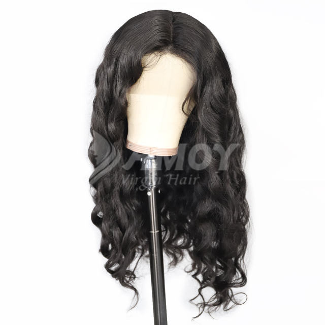 Amoy Virgin Hair 13*6 Lace  Natural Black Hairline Loose Wave Human Hair Lace Front Wigs