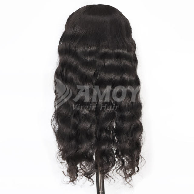 Amoy Virgin Hair 13*6 Lace  Natural Black Hairline Loose Wave Human Hair Lace Front Wigs