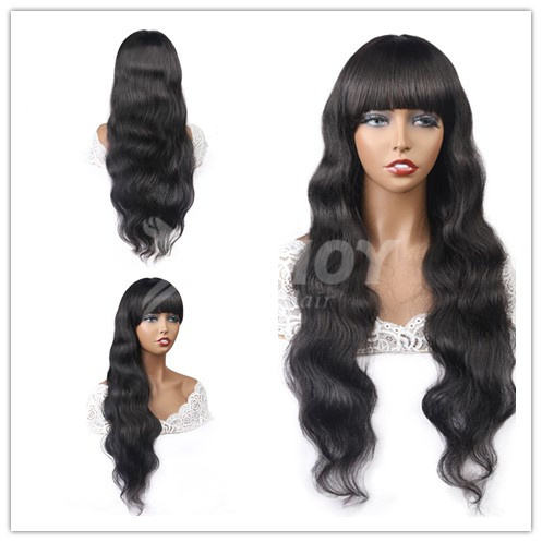 【Amoy Virgin Hair】 Natural Color  Machine Made Long Body Wave Virgin Hair Wigs 130%-180% Density