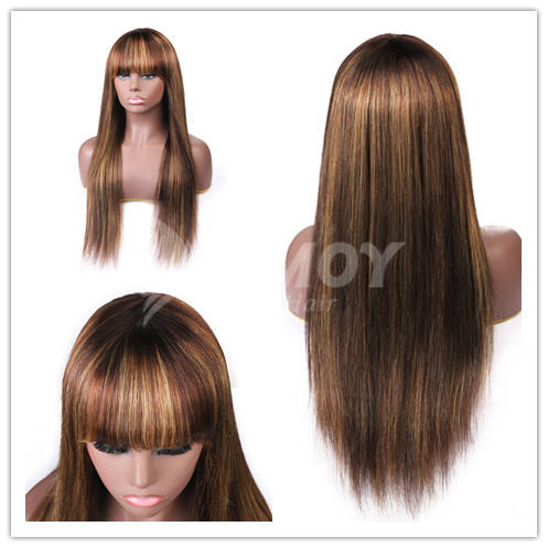 【Amoy Virgin Hair】 P4/24# High Light  Machine Made Long Straight Virgin Hair Wigs 130%-180% Density
