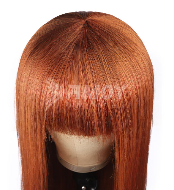 【Amoy Virgin Hair】 GingerJ#  Machine Made Long Straight Virgin Hair Wigs 130%-180% Density