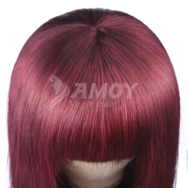 【Amoy Virgin Hair】 99J# Machine Made Long Straight Virgin Hair Wigs 130%-180% Density