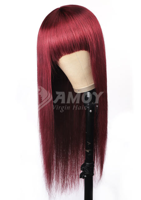 【Amoy Virgin Hair】 99J# Machine Made Long Straight Virgin Hair Wigs 130%-180% Density