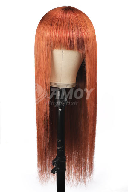 【Amoy Virgin Hair】 GingerJ#  Machine Made Long Straight Virgin Hair Wigs 130%-180% Density