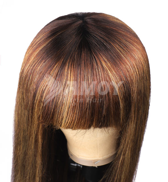 【Amoy Virgin Hair】 P4/24# High Light  Machine Made Long Straight Virgin Hair Wigs 130%-180% Density