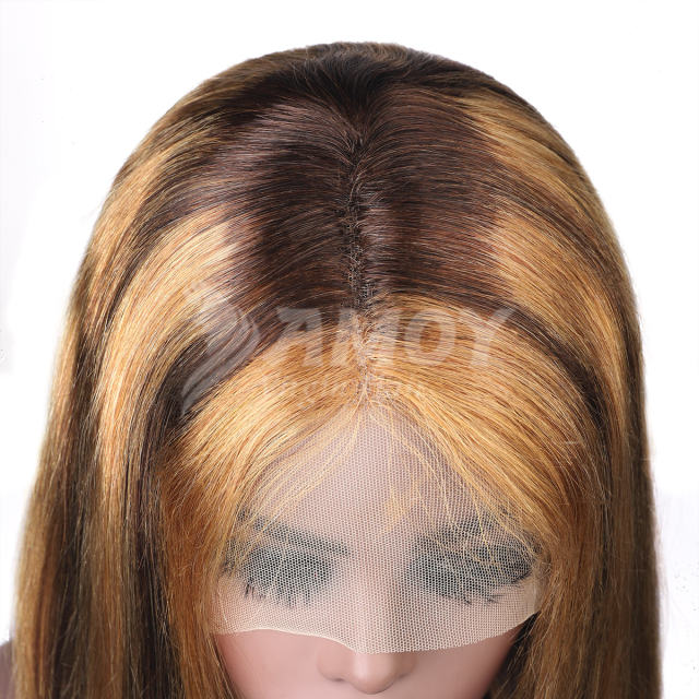 Amoy Virgin Hair T Part P4/27 Highlight Honey Blonde Straight Human Hair Lace Front Wigs