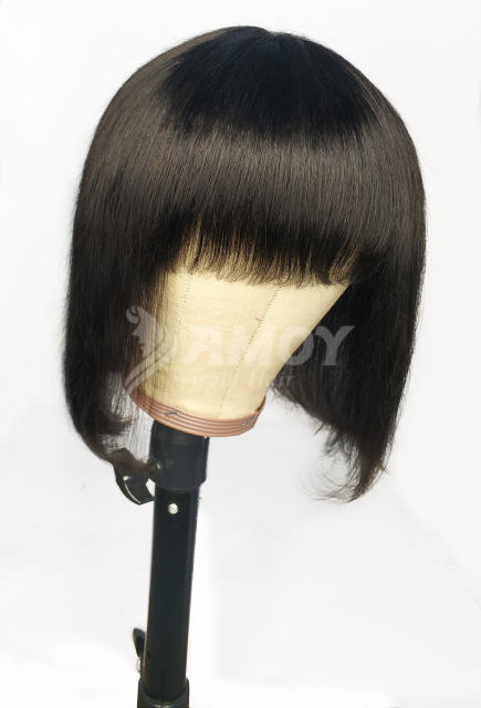 【Amoy Virgin Hair】 Natural Color  Machine Made Virgin Hair 130%-180% Density Straight Bob Wigs