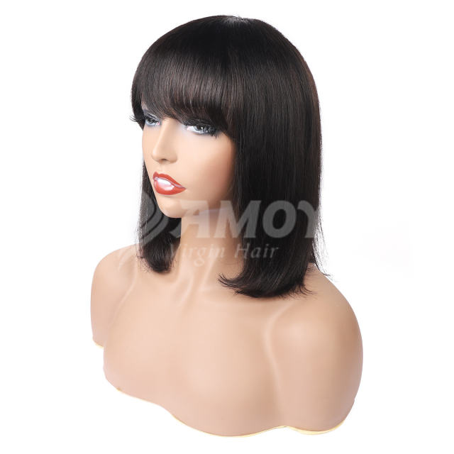 【Amoy Virgin Hair】 Natural Color  Machine Made Virgin Hair 130%-180% Density Straight Bob Wigs