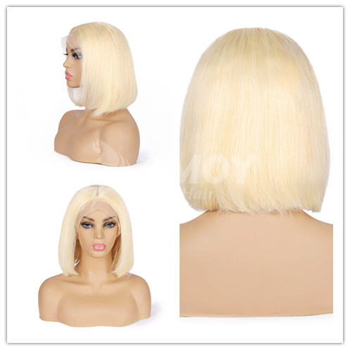 Amoy Virgin Hair T Part Short 613# Straight Bob Lace Front Wig Human Hair