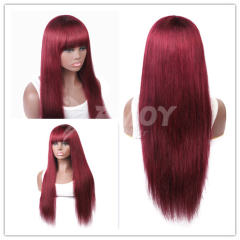 【Amoy Virgin Hair】 99J# Machine Made Long Straight Virgin Hair Wigs 130%-180% Density