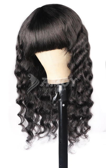 【Amoy Virgin Hair】 Natural Color  Machine Made Loose Deep Virgin Hair Wigs 130%-180% Density Customized 3 Days