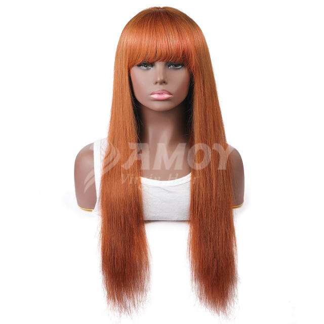 【Amoy Virgin Hair】 GingerJ#  Machine Made Long Straight Virgin Hair Wigs 130%-180% Density