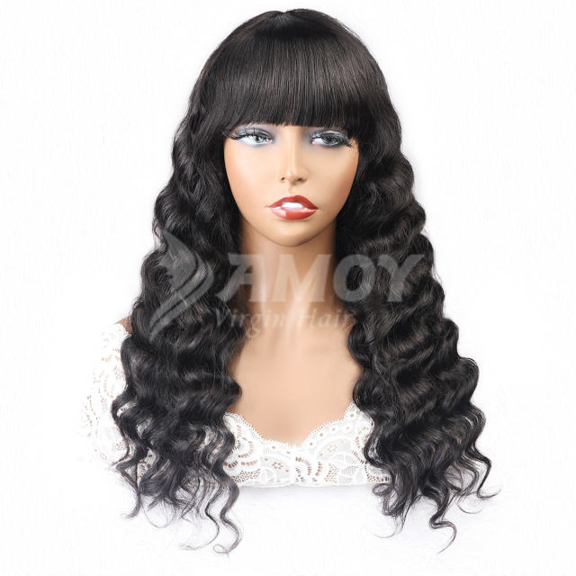 【Amoy Virgin Hair】 Natural Color  Machine Made Loose Deep Virgin Hair Wigs 130%-180% Density Customized 3 Days