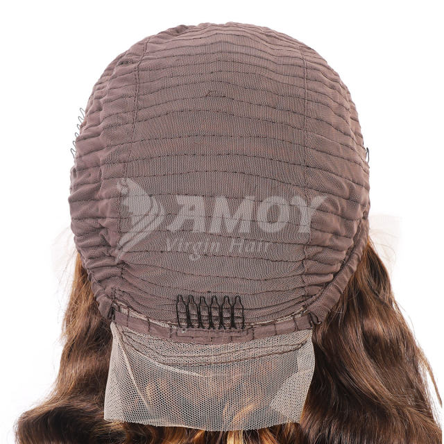 Amoy Virgin Hair T Part Bobo Lace Short Peruvian Bob P4/27 Highlight Honey Blonde Straight Hair Wigs