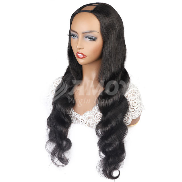 【Amoy Virgin Hair】U part Machine Made Nature Color Body Wave Virgin Hair Wigs 130%-180% Density