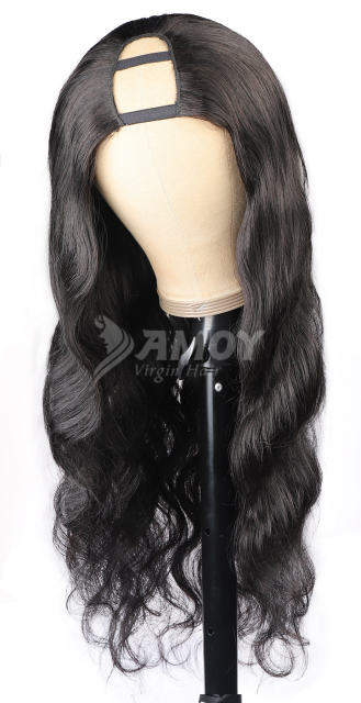 【Amoy Virgin Hair】U part Machine Made Nature Color Body Wave Virgin Hair Wigs 130%-180% Density