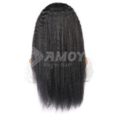 【Amoy Virgin Hair】U part Machine Made Nature Color Yaki Straight Virgin Hair Wigs 130%-180% Density