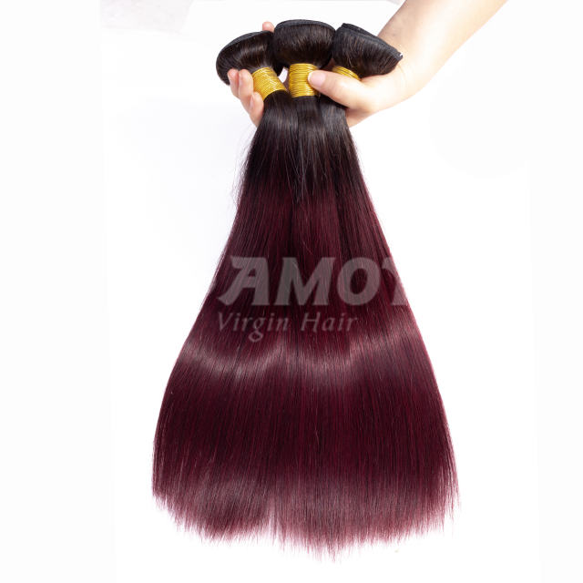 Amoy Virgin Hair 3pcs ombre hair bundles 1b/99j# Straight/Body Wave