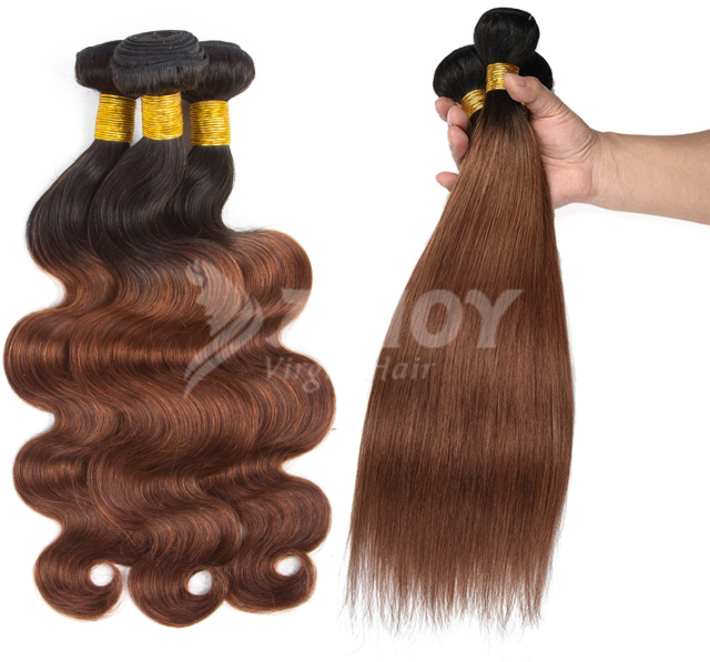 Amoy Virgin Hair 4pcs ombre hair bundles 1b/30 Straight/Body Wave