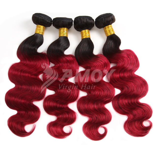 Amoy Virgin Hair 3pcs ombre hair bundles 1b/bug Straight/Body Wave