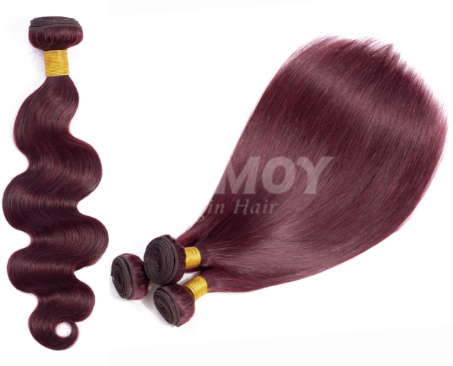 Amoy Virgin Hair 4pcs ombre hair bundles 99j# Straight/Body Wave