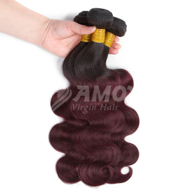 Amoy Virgin Hair 3pcs ombre hair bundles 1b/99j# Straight/Body Wave