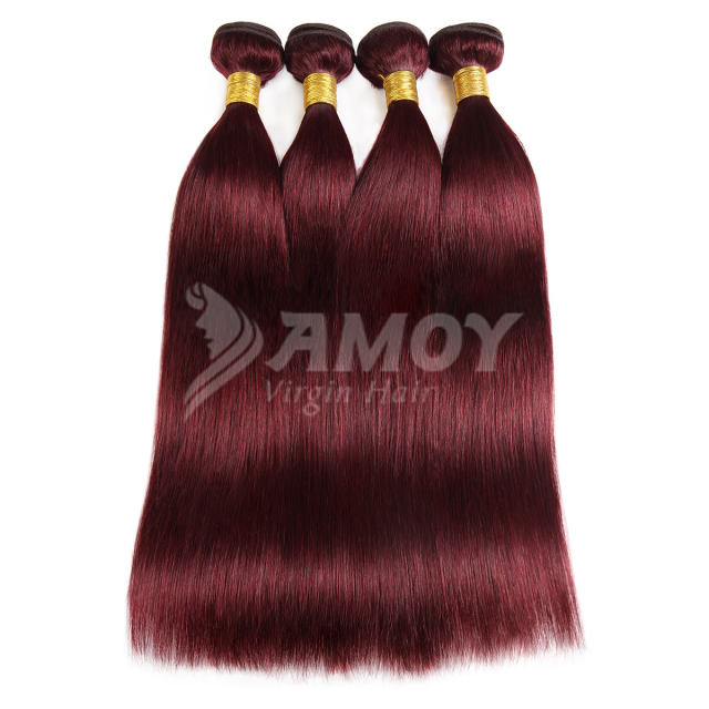 Amoy Virgin Hair 4pcs ombre hair bundles 99j# Straight/Body Wave