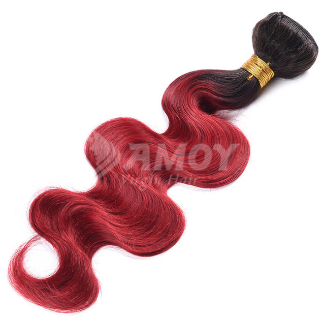 Amoy Virgin Hair 4pcs ombre hair bundles 1b/bug Straight/Body Wave