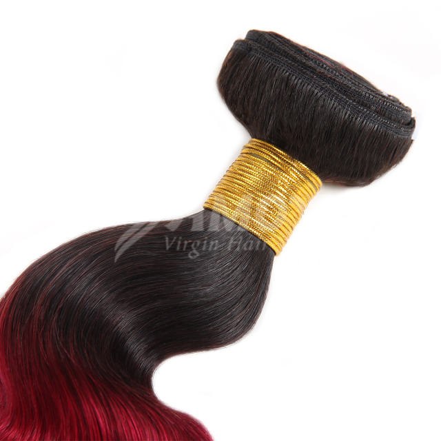 Amoy Virgin Hair 4pcs ombre hair bundles 1b/bug Straight/Body Wave