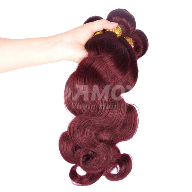 Amoy Virgin Hair 4pcs ombre hair bundles 99j# Straight/Body Wave