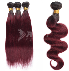 Amoy Virgin Hair 3pcs ombre hair bundles 1b/99j# Straight/Body Wave