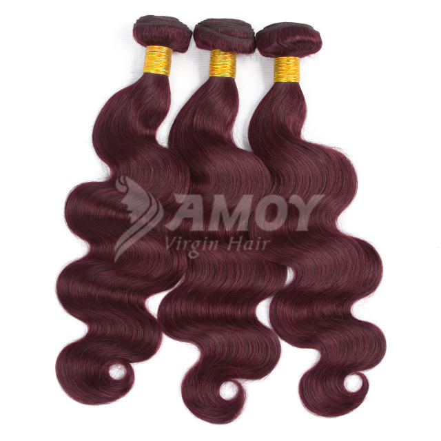 Amoy Virgin Hair 3pcs ombre hair bundles 99j# Straight/Body Wave