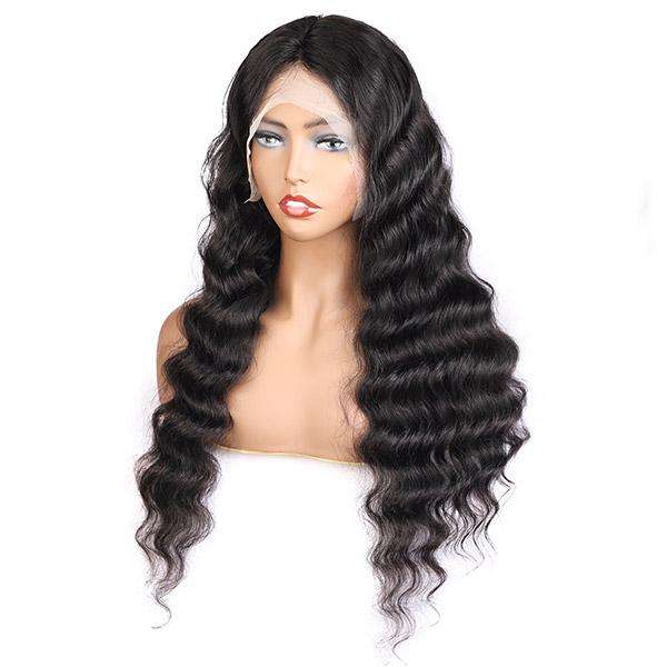 Amoy Virgin Hair 13*4 Natural Black Hairline Loose Wave Human Hair Lace Front Wigs